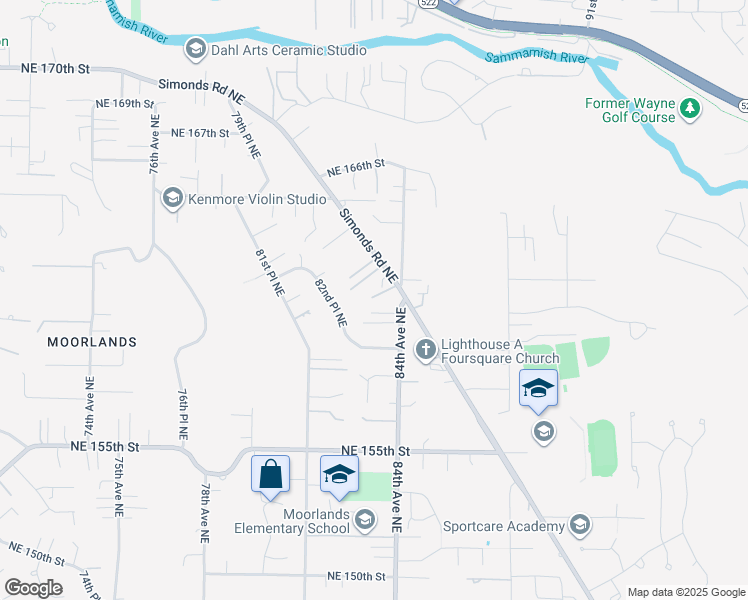 map of restaurants, bars, coffee shops, grocery stores, and more near 8305 Northeast 161st Place in Kenmore