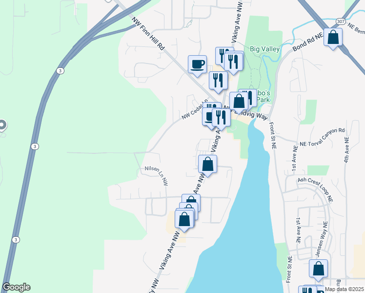 map of restaurants, bars, coffee shops, grocery stores, and more near 20043 Winton Lane Northwest in Poulsbo