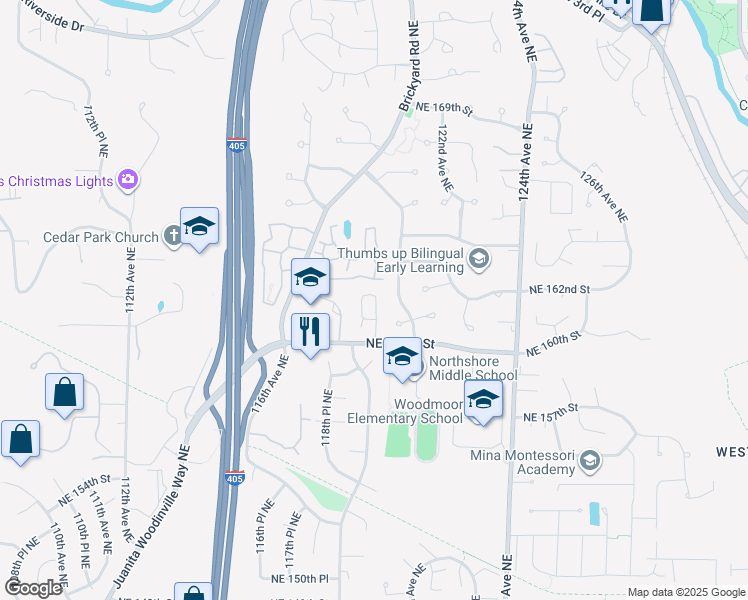 map of restaurants, bars, coffee shops, grocery stores, and more near 16139 120th Avenue Northeast in Bothell