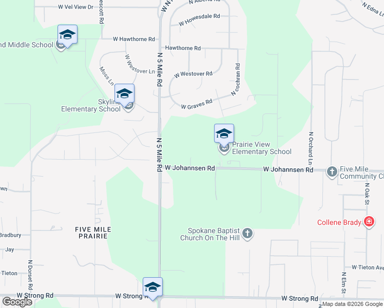 map of restaurants, bars, coffee shops, grocery stores, and more near 2804 West Johannsen Road in Spokane