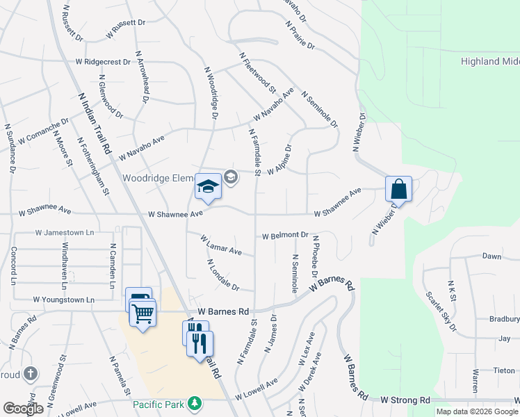 map of restaurants, bars, coffee shops, grocery stores, and more near 9610 North Farmdale Street in Spokane