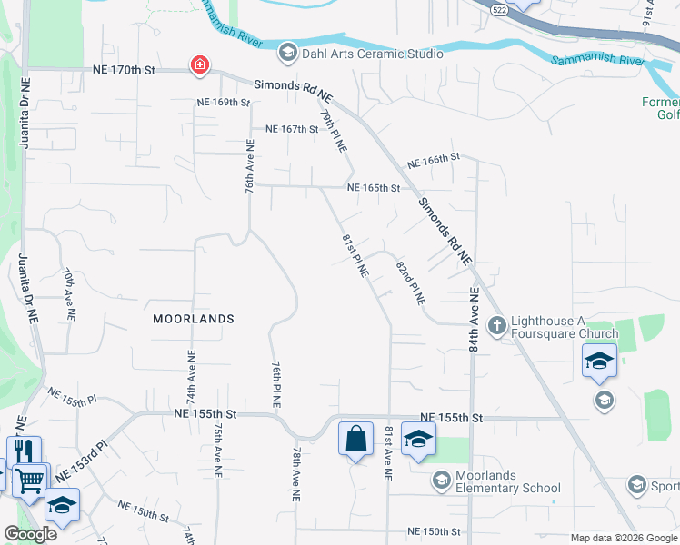 map of restaurants, bars, coffee shops, grocery stores, and more near 16115 81st Place Northeast in Kenmore