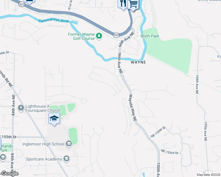 map of restaurants, bars, coffee shops, grocery stores, and more near 16121 Valhalla Drive in Bothell
