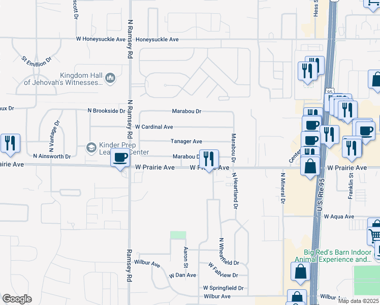 map of restaurants, bars, coffee shops, grocery stores, and more near 1254 Starling Avenue in Hayden
