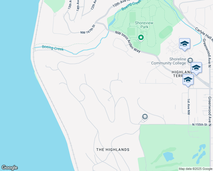 map of restaurants, bars, coffee shops, grocery stores, and more near 132 Huckleberry Lane in Shoreline