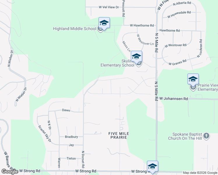 map of restaurants, bars, coffee shops, grocery stores, and more near 9601 Gabriel Street in Spokane