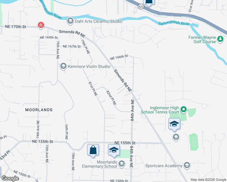 map of restaurants, bars, coffee shops, grocery stores, and more near 15947 82nd Place Northeast in Kenmore