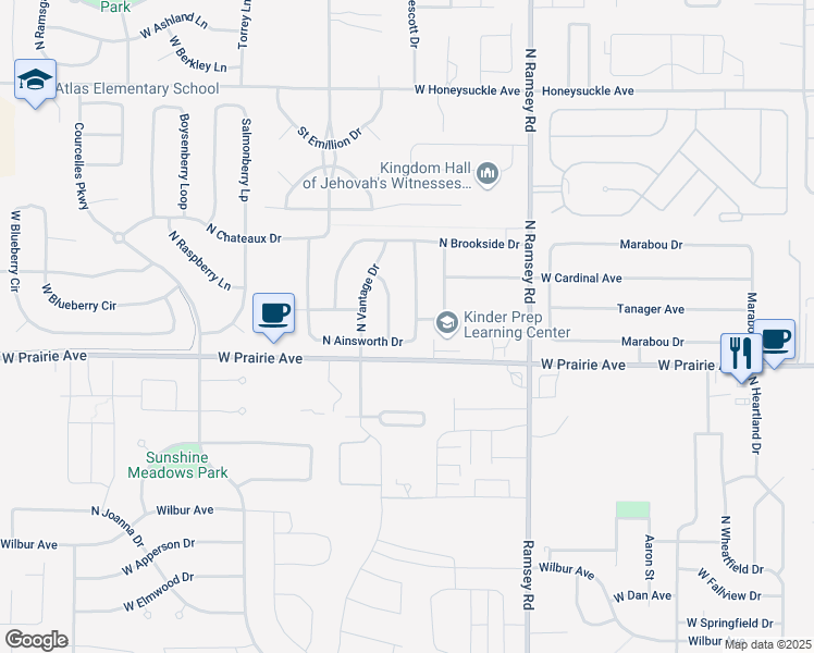map of restaurants, bars, coffee shops, grocery stores, and more near 8287 North Ainsworth Drive in Hayden