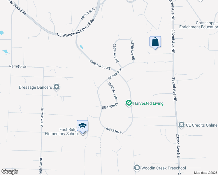 map of restaurants, bars, coffee shops, grocery stores, and more near 16407 224th Avenue Northeast in Woodinville