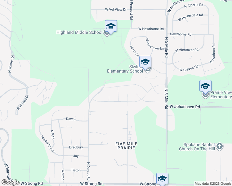 map of restaurants, bars, coffee shops, grocery stores, and more near 9601 Gabriel Street in Spokane