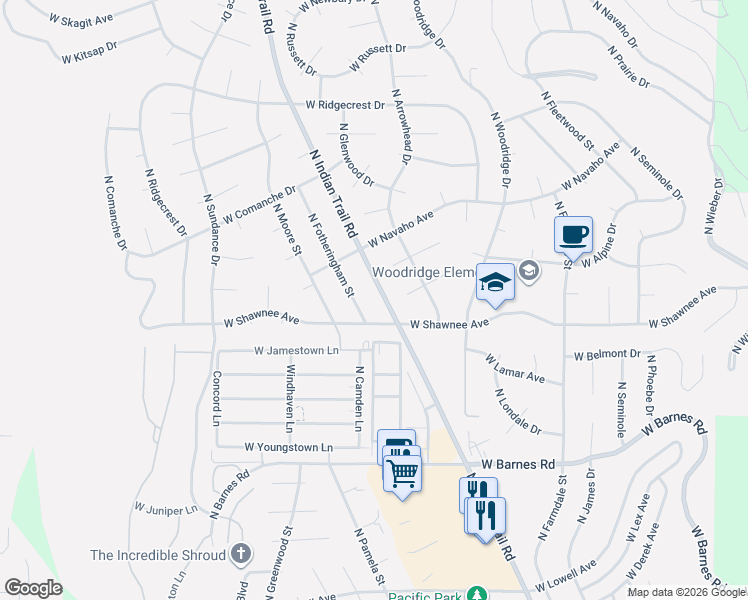 map of restaurants, bars, coffee shops, grocery stores, and more near 9615 North Fotheringham Street in Spokane