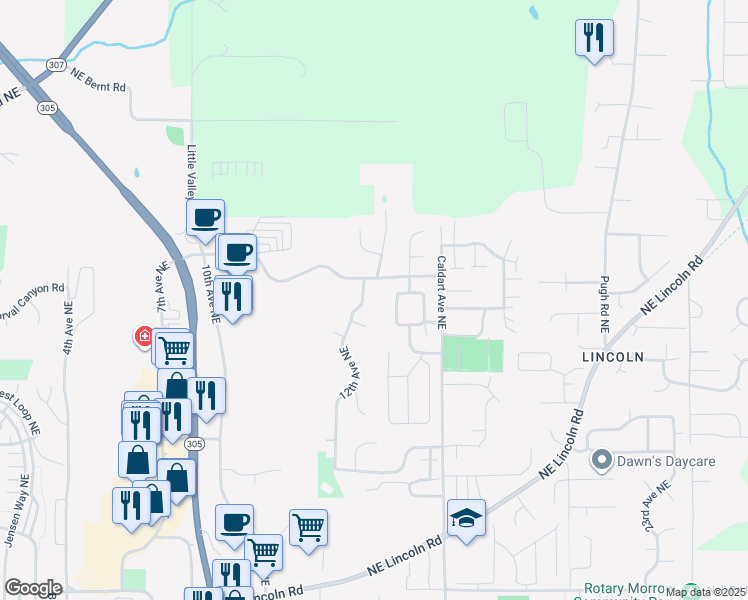 map of restaurants, bars, coffee shops, grocery stores, and more near 1388 Amber Court Northeast in Poulsbo