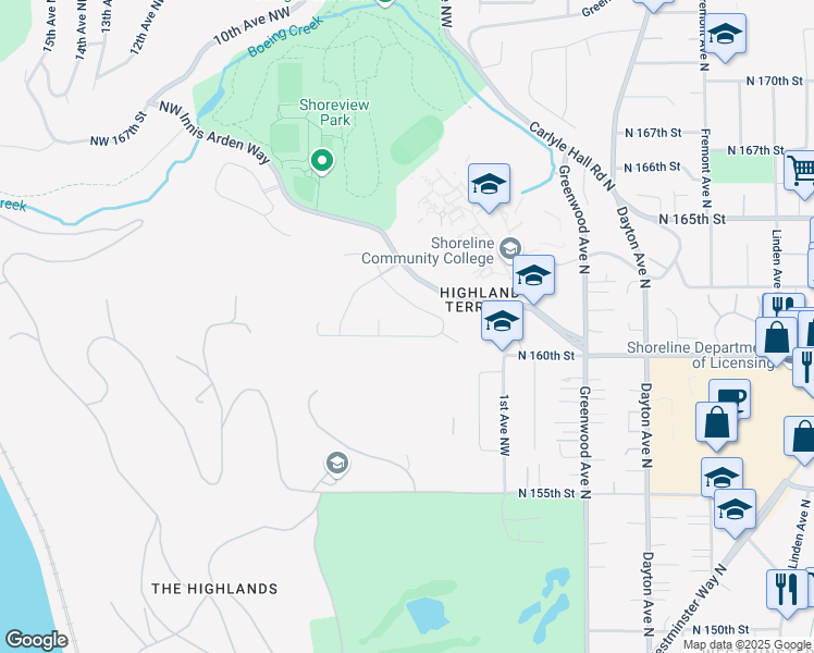 map of restaurants, bars, coffee shops, grocery stores, and more near 504 Northwest 163rd Street in Shoreline