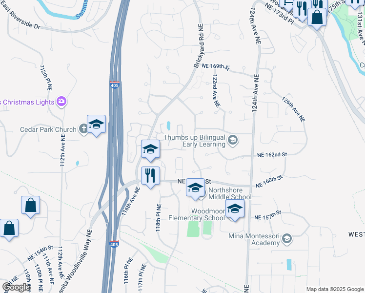 map of restaurants, bars, coffee shops, grocery stores, and more near 16227 119th Place Northeast in Bothell