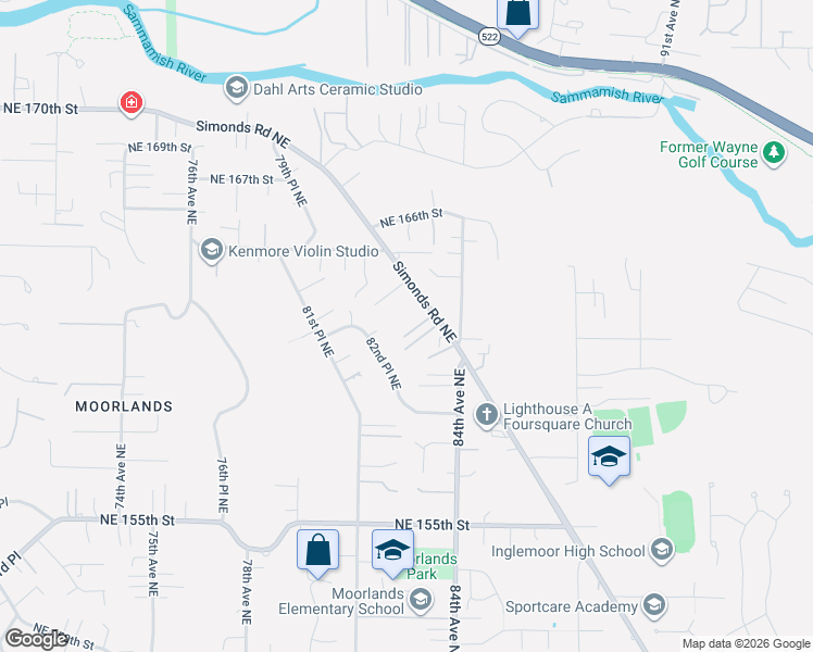 map of restaurants, bars, coffee shops, grocery stores, and more near 16219 Simonds Road Northeast in Kenmore