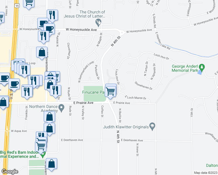 map of restaurants, bars, coffee shops, grocery stores, and more near 8207 North Ridgewood Drive in Hayden