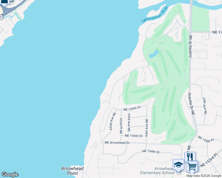 map of restaurants, bars, coffee shops, grocery stores, and more near 16055 Inglewood Road Northeast in Kenmore