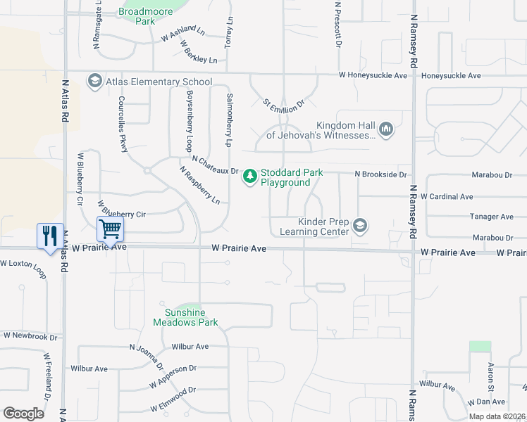 map of restaurants, bars, coffee shops, grocery stores, and more near 8091 North Ainsworth Drive in Hayden