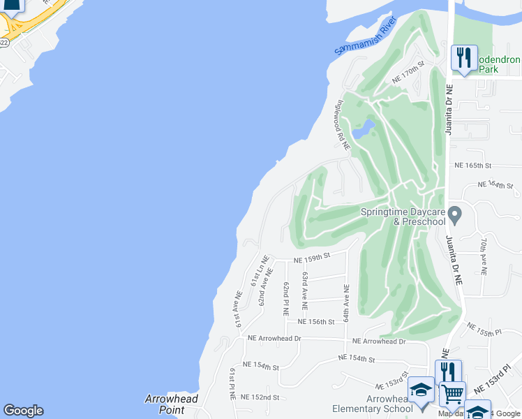 map of restaurants, bars, coffee shops, grocery stores, and more near 16055 Inglewood Road Northeast in Kenmore