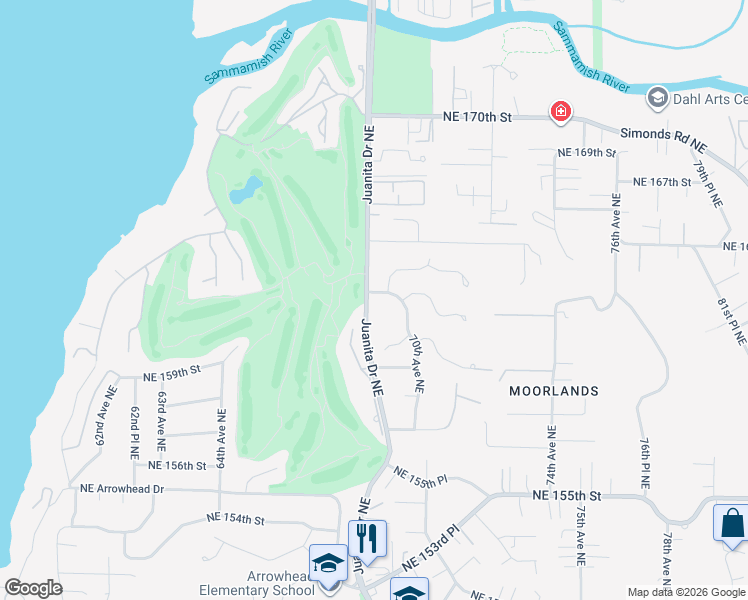 map of restaurants, bars, coffee shops, grocery stores, and more near 6805 Northeast 163rd Street in Kenmore