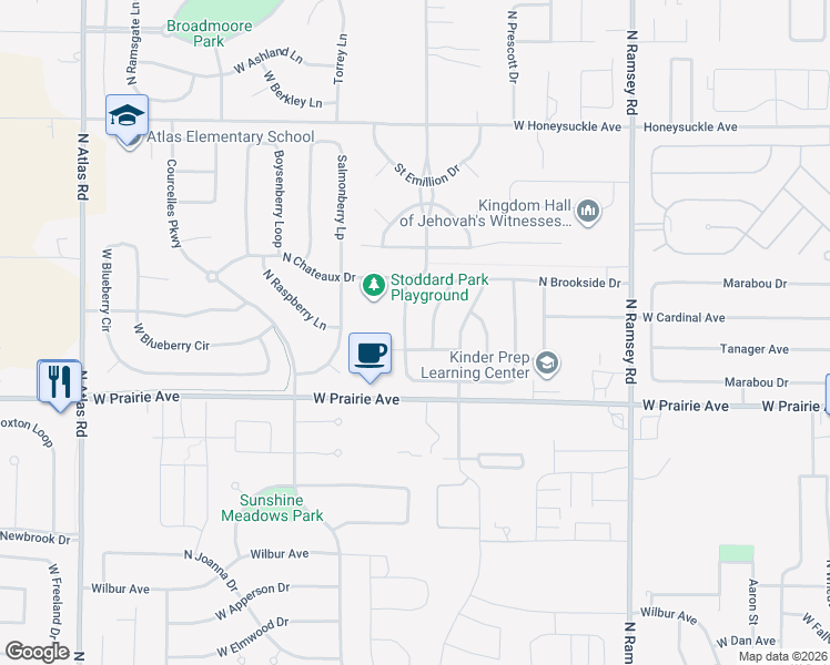 map of restaurants, bars, coffee shops, grocery stores, and more near 8091 North Ainsworth Drive in Hayden