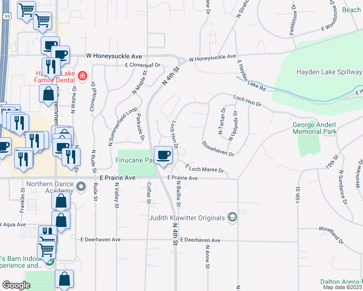 map of restaurants, bars, coffee shops, grocery stores, and more near 8230 North Loch Haven Drive in Hayden