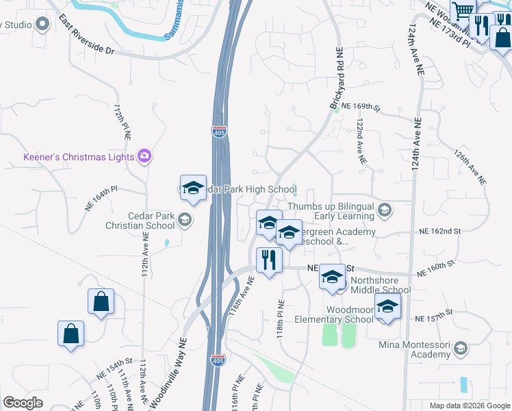 map of restaurants, bars, coffee shops, grocery stores, and more near in Bothell