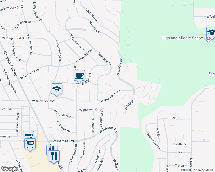 map of restaurants, bars, coffee shops, grocery stores, and more near 4419 West Elderberry Avenue in Spokane
