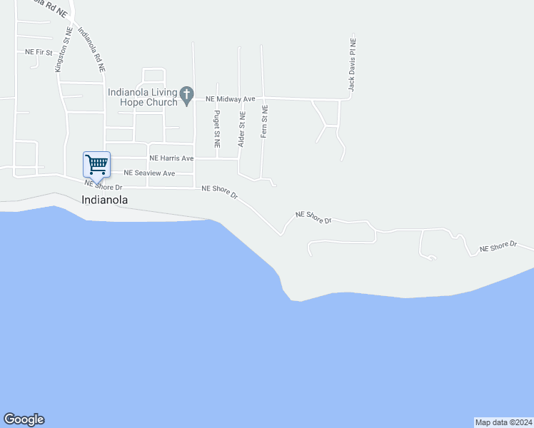 map of restaurants, bars, coffee shops, grocery stores, and more near 9870 Northeast Shore Drive in Indianola