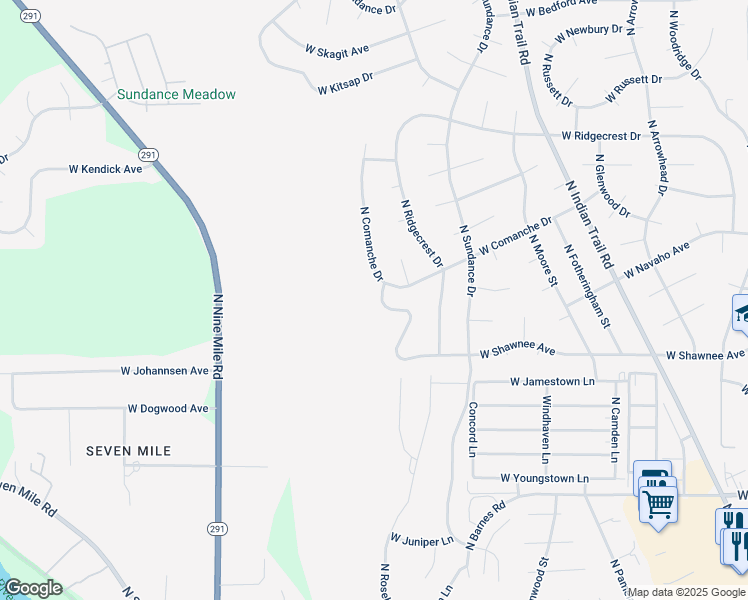 map of restaurants, bars, coffee shops, grocery stores, and more near 6267 West Shawnee Avenue in Spokane