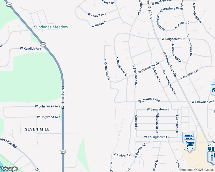 map of restaurants, bars, coffee shops, grocery stores, and more near 6267 West Shawnee Avenue in Spokane