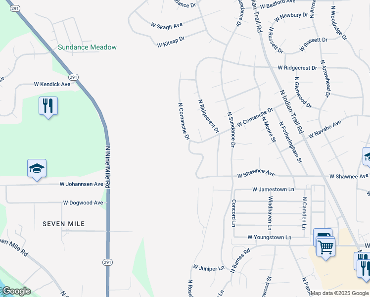 map of restaurants, bars, coffee shops, grocery stores, and more near 6267 West Shawnee Avenue in Spokane