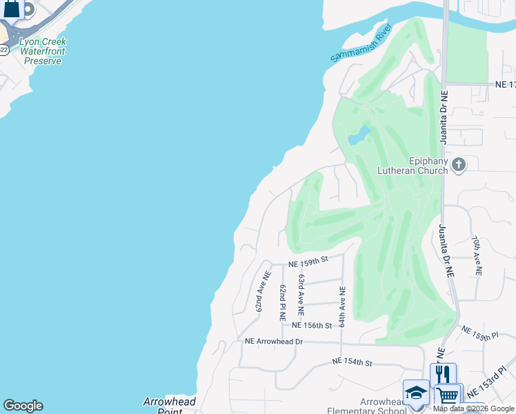 map of restaurants, bars, coffee shops, grocery stores, and more near 16055 Inglewood Road Northeast in Kenmore