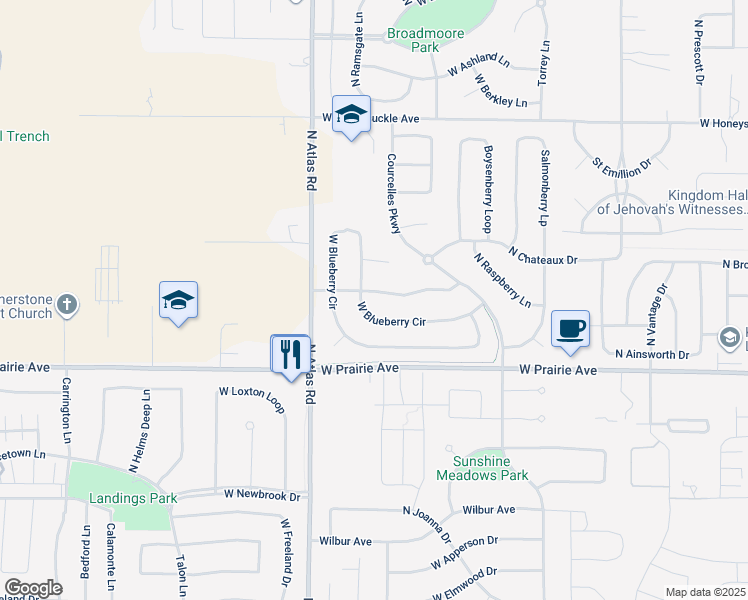 map of restaurants, bars, coffee shops, grocery stores, and more near 3013 West Blueberry Circle in Hayden