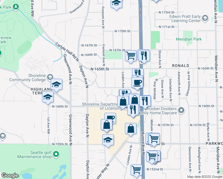 map of restaurants, bars, coffee shops, grocery stores, and more near 736 North 161st Place in Seattle