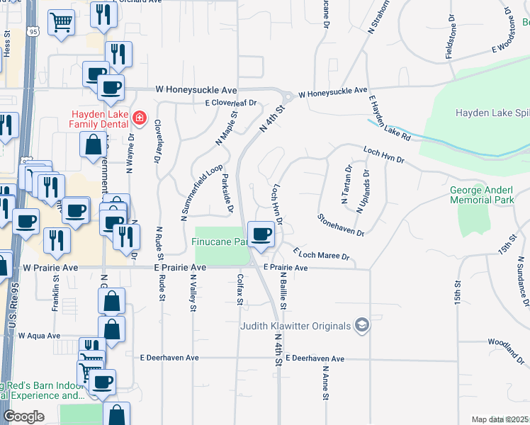 map of restaurants, bars, coffee shops, grocery stores, and more near 8204 North Ridgewood Drive in Hayden