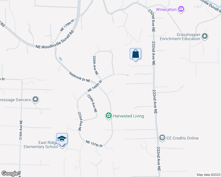 map of restaurants, bars, coffee shops, grocery stores, and more near 22512 Northeast 165th Court in Woodinville