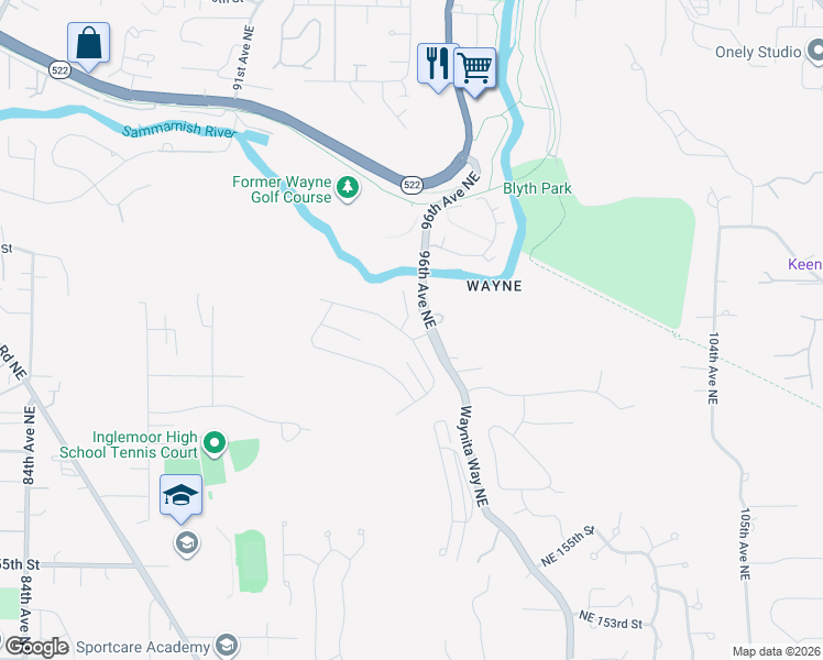 map of restaurants, bars, coffee shops, grocery stores, and more near 9500 Valhalla Way in Bothell