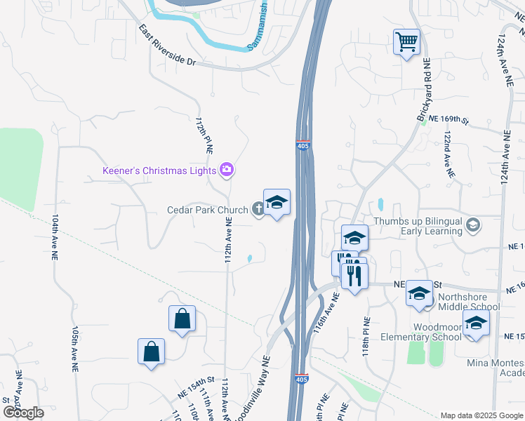 map of restaurants, bars, coffee shops, grocery stores, and more near 16300 112th Avenue Northeast in Bothell