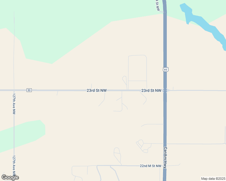 map of restaurants, bars, coffee shops, grocery stores, and more near County Road 30 in Watford City