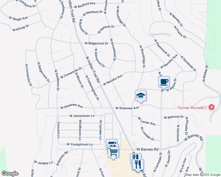 map of restaurants, bars, coffee shops, grocery stores, and more near 5315 West Baywood Court in Spokane