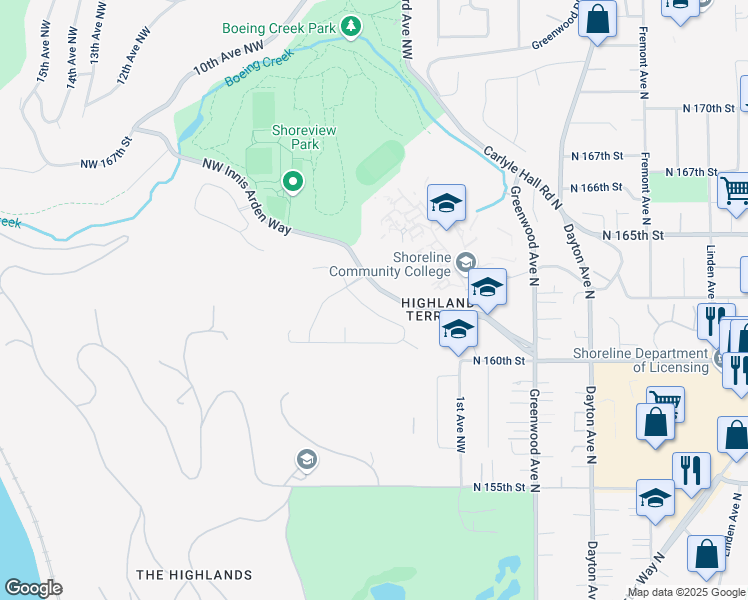 map of restaurants, bars, coffee shops, grocery stores, and more near 504 Northwest 163rd Street in Shoreline