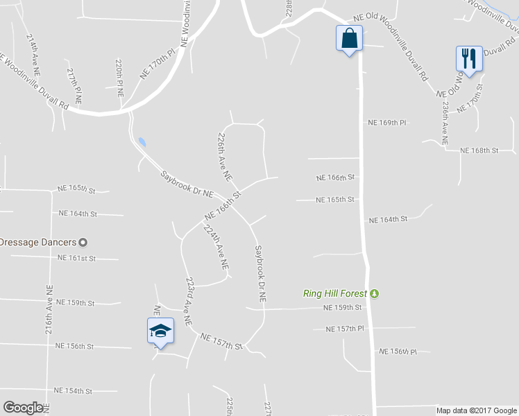 map of restaurants, bars, coffee shops, grocery stores, and more near 22512 Northeast 165th Court in Woodinville