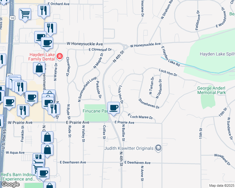 map of restaurants, bars, coffee shops, grocery stores, and more near 8204 North Ridgewood Drive in Hayden