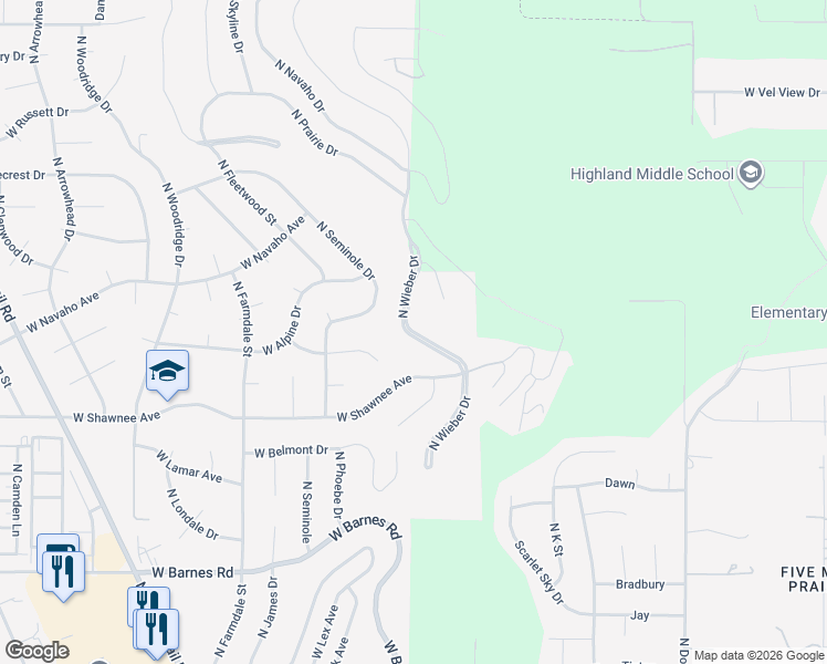 map of restaurants, bars, coffee shops, grocery stores, and more near North Wieber Drive in Spokane
