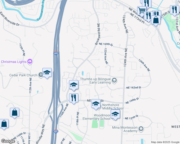 map of restaurants, bars, coffee shops, grocery stores, and more near 16347 119th Lane Northeast in Bothell