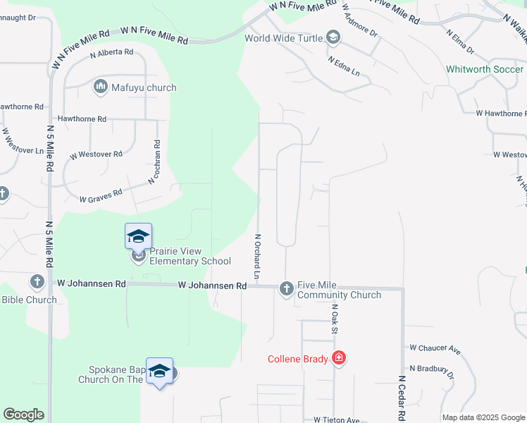 map of restaurants, bars, coffee shops, grocery stores, and more near 9812 North Orchard Lane in Spokane
