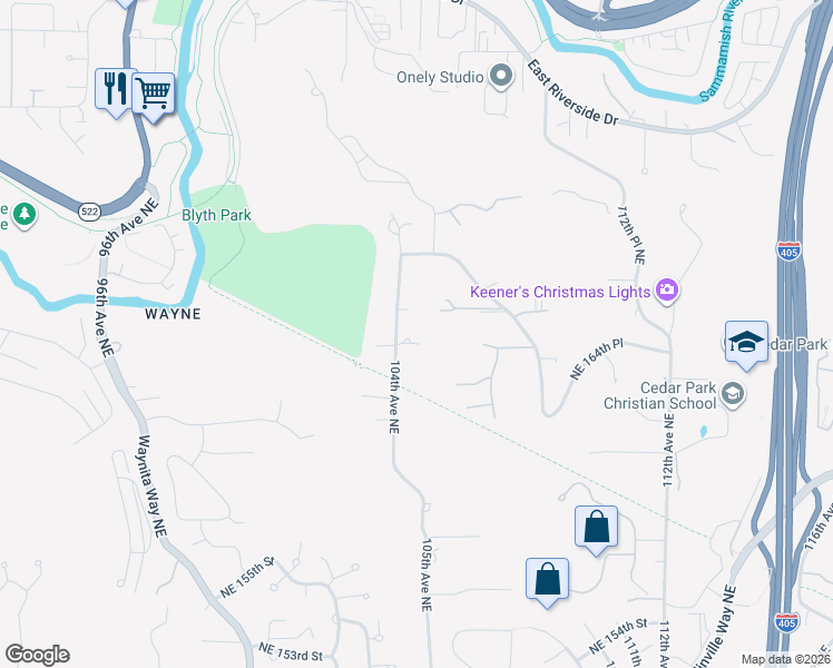 map of restaurants, bars, coffee shops, grocery stores, and more near 16524 104th Avenue Northeast in Bothell