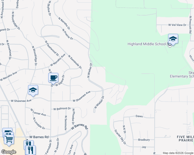 map of restaurants, bars, coffee shops, grocery stores, and more near 9916 North Wieber Drive in Spokane