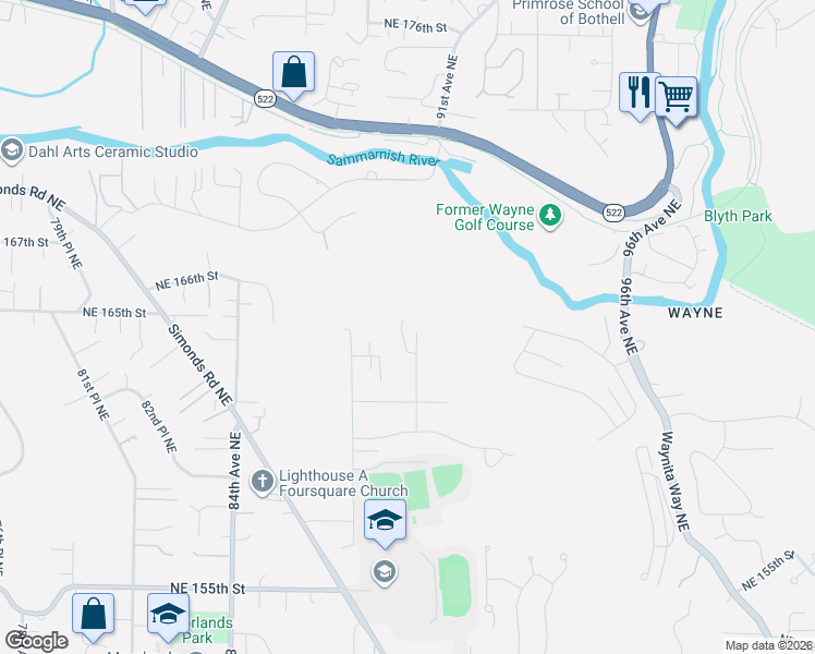 map of restaurants, bars, coffee shops, grocery stores, and more near 16305 90th Avenue Northeast in Kenmore